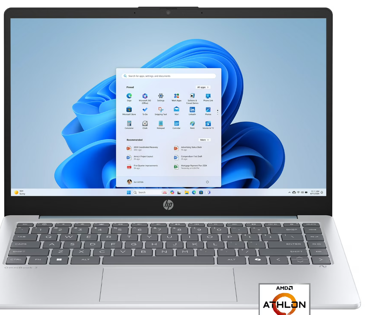 HP 14 inch HD Windows Laptop AMD Athlon 7120 4GB RAM 128GB SSD Moonlight Blue