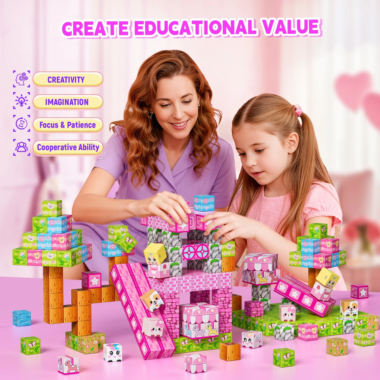 Princess Magnetic Blocks 150PCS Magnetic Building Cube Game, Constructions Toys for Boys & Girls Age 3-4, 5 6 7 8 9 10, Sensory Tiles Building Birthday for Toddlers