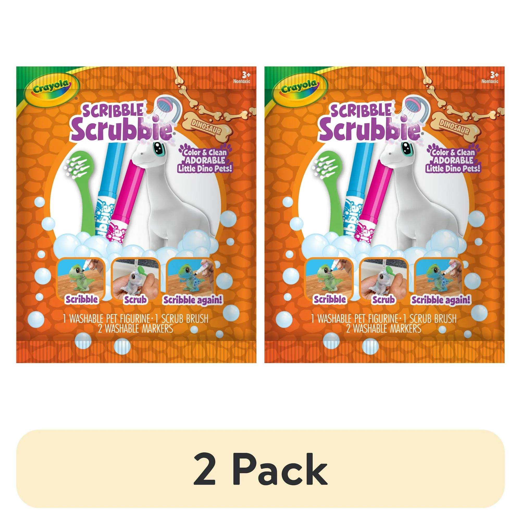 (2 pack) Crayola Scribble Scrubbie Dino Pets, 1 Ct, Dinosaur Animal Toys with Markers, Craft Kit, Coloring Gift for Kids, Ages 3+