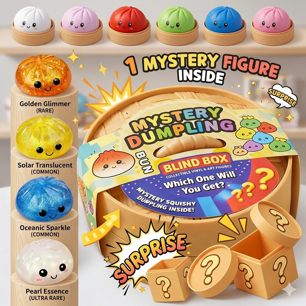 Mystery Blind Box, Random Dumpling Bun Fidget Toy, Soft TPR Stress Relief Sensory for Kids Adults, Cute Collectible Desk Decor Gift