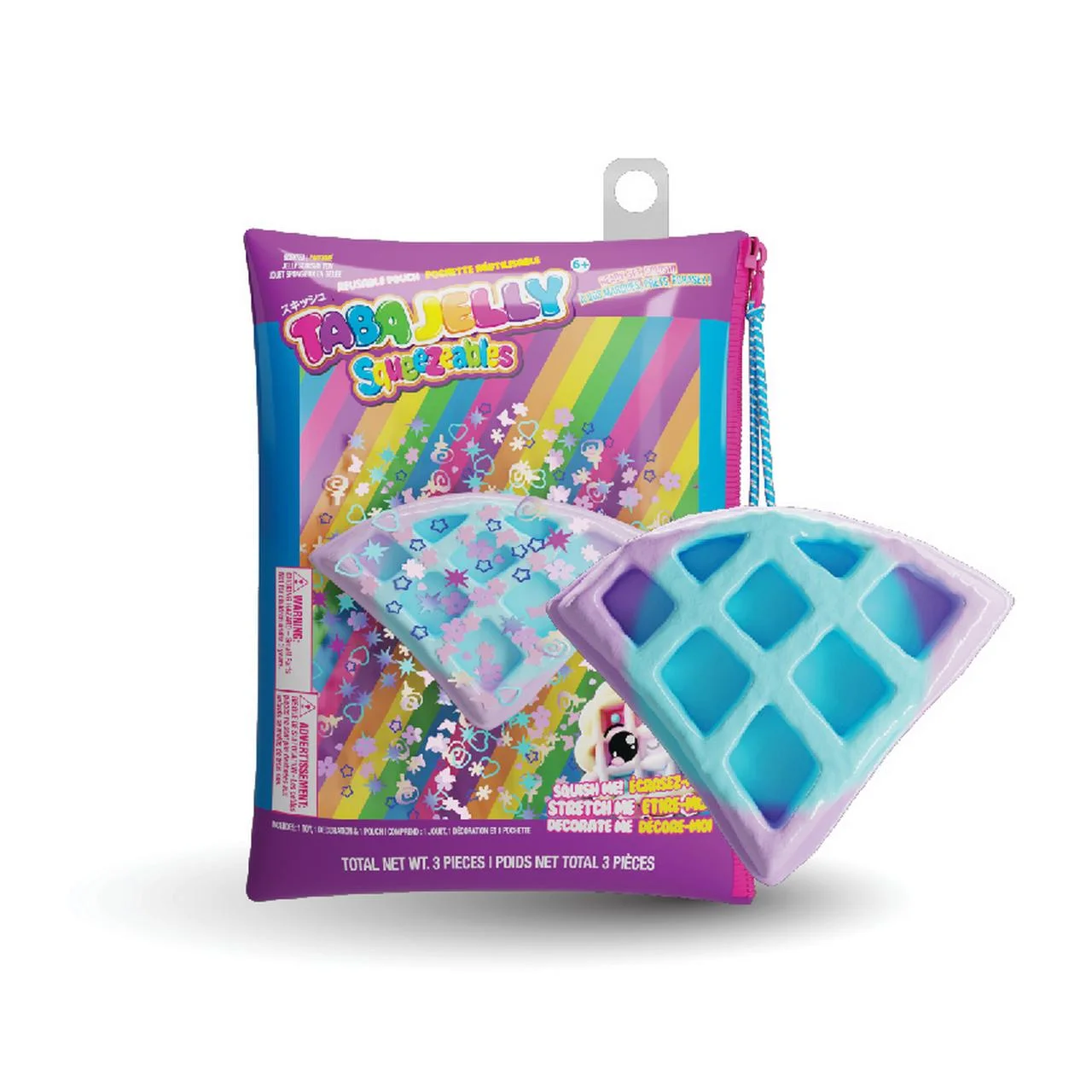 Taba Jelly Squishies Sparkle Waffle - FuFu Squeeze Stress Relief Toy for Kids & Adults - Stretchy & Sticky Fun Sensory Play with Decoration - Relaxing Fidget Toy for Anxiety Relief & Calming Exercise