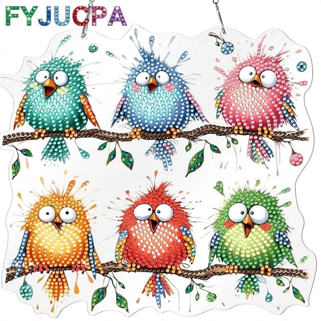 FYJUCPA Acrylic 5D Diamond Art Hanging Kit Cultivate Hands on Skill Diamond Art Painting Window Pendant Add Fun Hanging Ornament for Home