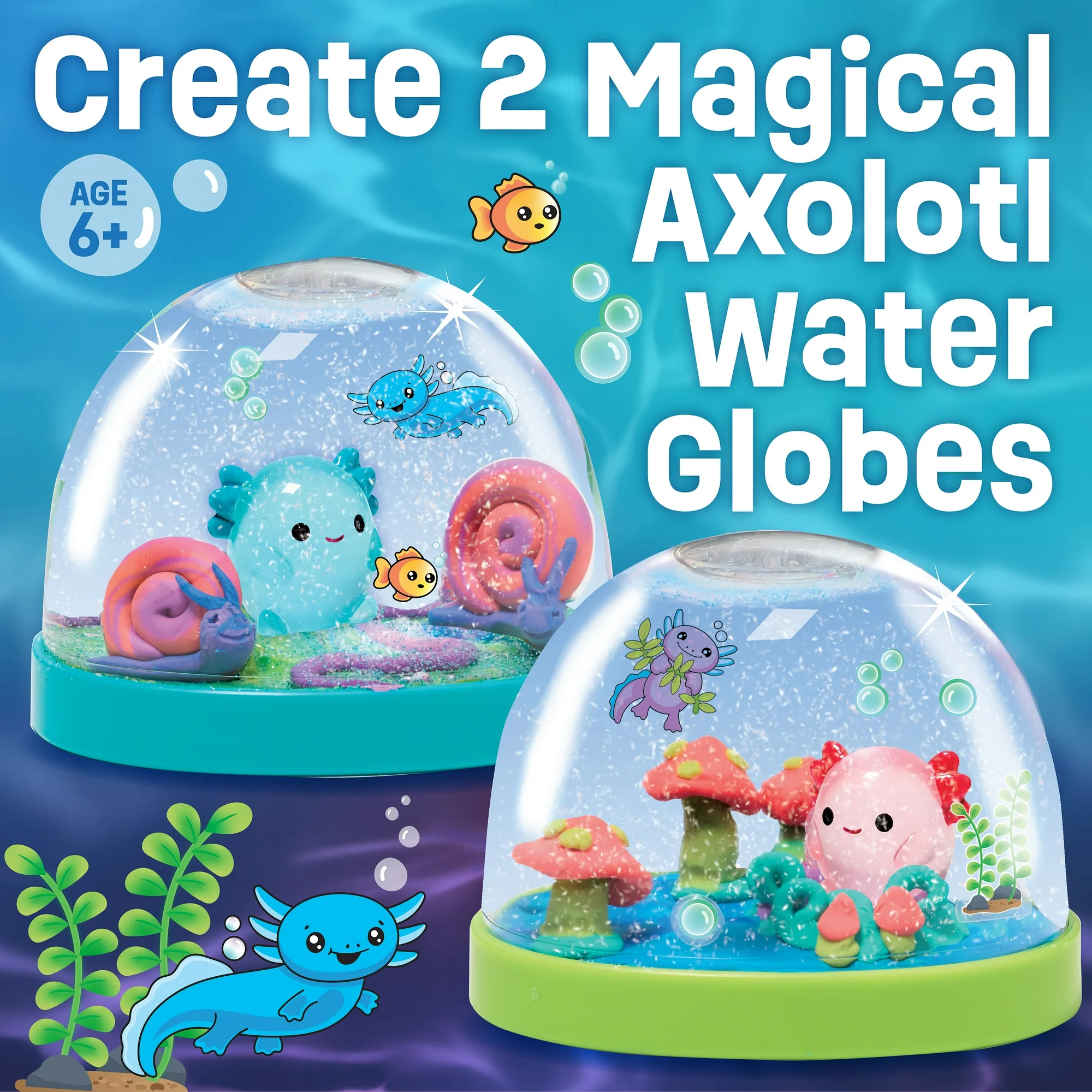 Creativity for Kids Make Your Own Water Globes: Magical Axolotls - Create 2 Snow Globe Axolotl Craft Kit Toys, Ages 6-8+