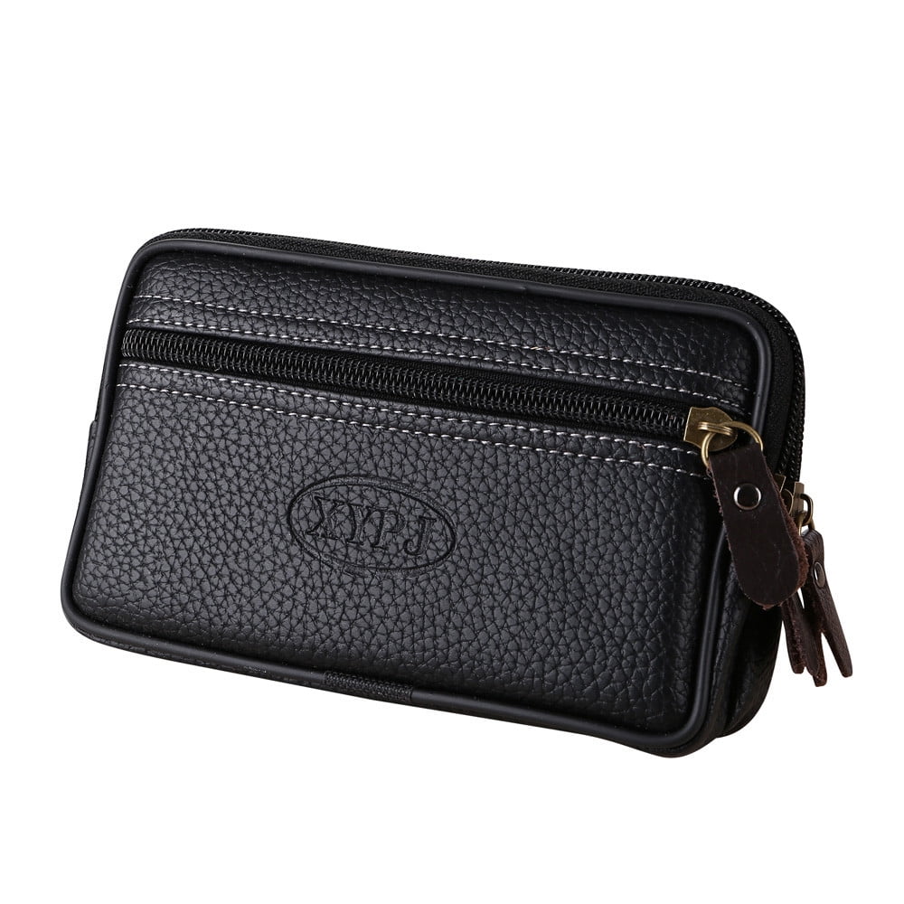 Odeerbi Wallet Coin Purses for Men Vintage Pure color Leather Messenger Bag Coin Bag Phone Bag Clutch Waist Bag Coffee