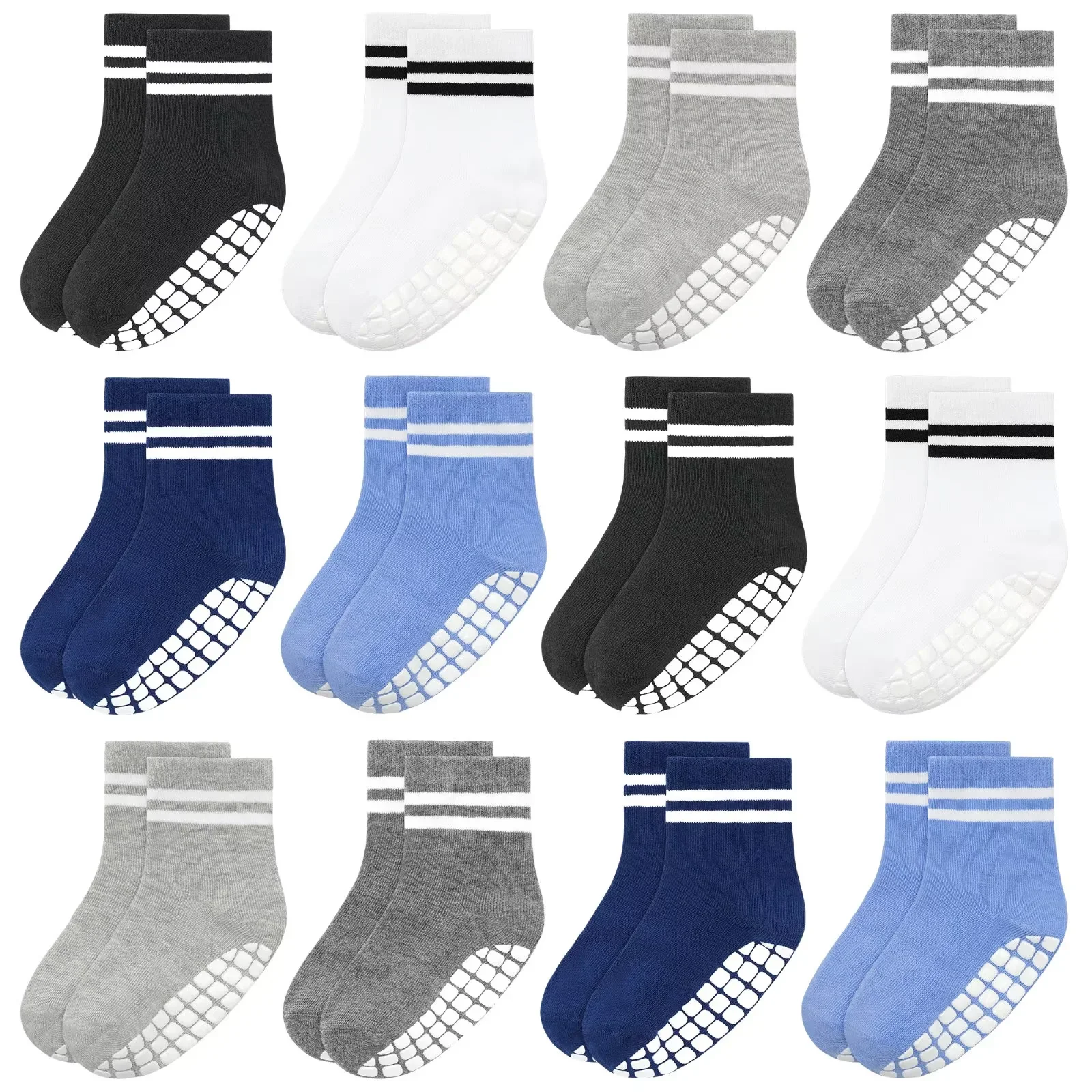 Toddler Non-Slip Socks for Baby Boys Girls (0-10 Years) 12 Pairs Kids Anti-Skid Socks for Indoor Outdoor Activities