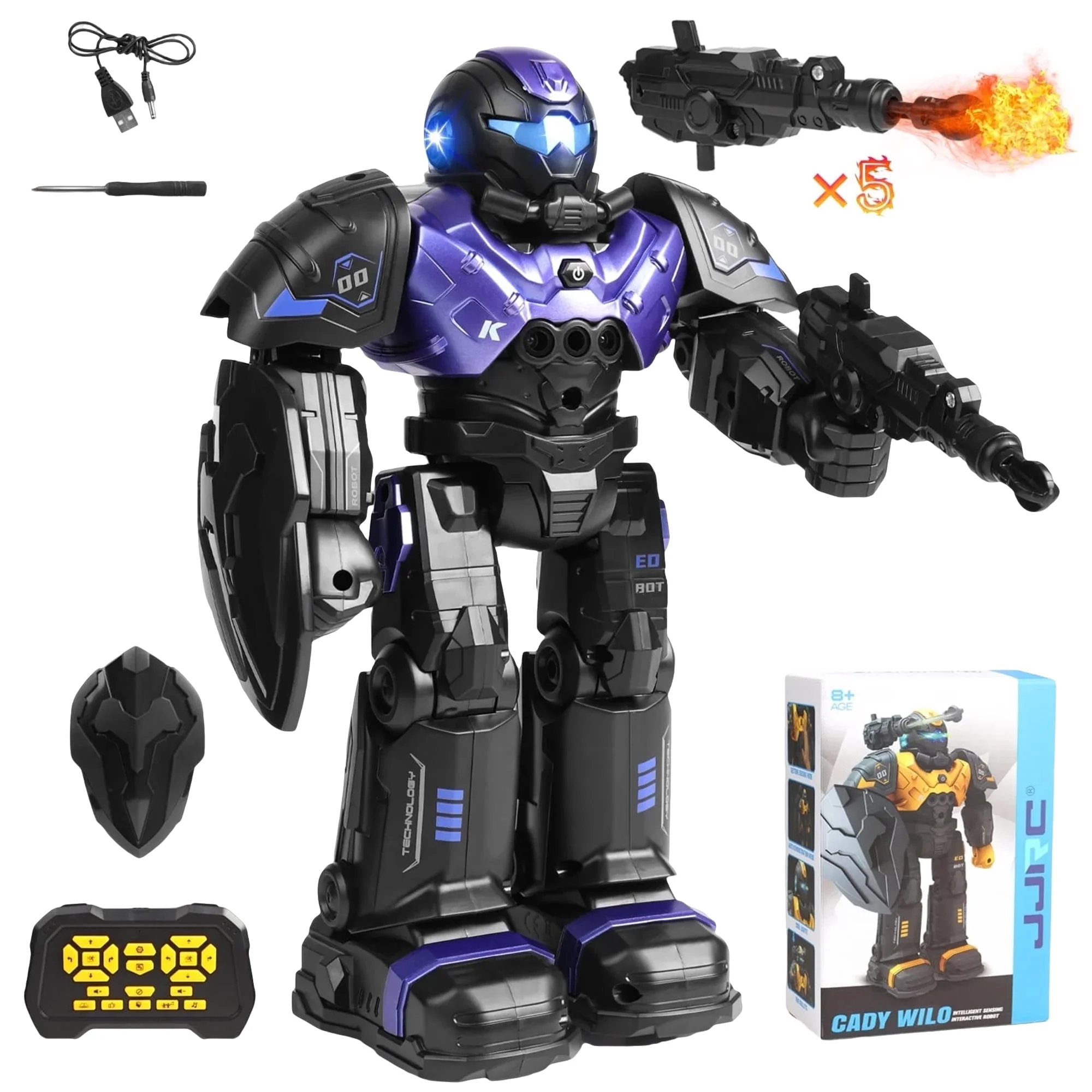 JBeeCtrl RC Robot Toys for Kids Age 5 to 7 Gesture Sensing Smart Robot with Talking, Singing, Dancing, Interactive Touch Sensor Boys Toys 8 to 11 Christmas Birthday Gifts for Boys(Purple)