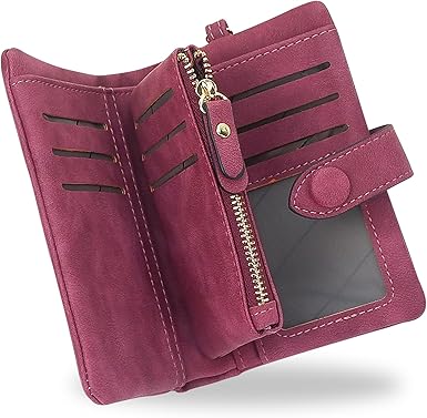 CONISY Small Wristlet Wallets for Women, Leather Bifold RFID Wallet with ID Window Zipper Coin Purse | Small, Bifold, RFID Wallet, with ID Window, Zipper, Coin Purse