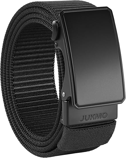 JUKMO Men's 1.5" Nylon Ratchet Belt, Casual Web Click Belt with Slide Buckle for Jeans, No Holes Adjustable Trim to Fit