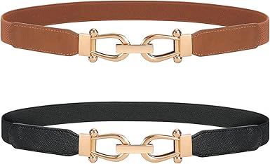 JASGOOD Women Stretchy Waist Belt Retro Elastic Skinny Belt for Ladies with Gold Buckle