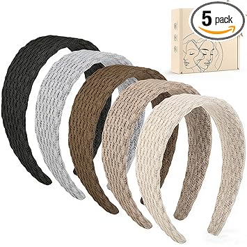 obeoby 5Pack Wide Headbands for Women, 1.57 inch Trendy Head Bands for Women's Hair Solid Neutral Hair Bands for New Mom Girls Gifts