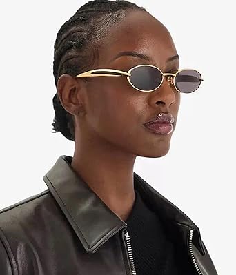 EYLRIM Retro Gold Oval Sunglasses for Women Men Trendy Metal Frame Sun Glasses UV400 Protection
