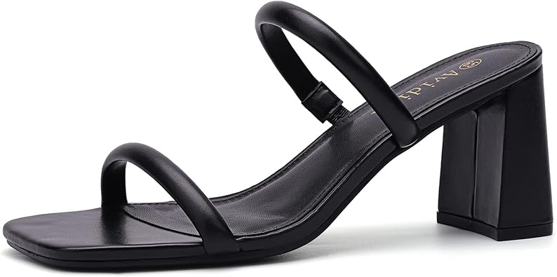 Avidirk Women's Square Open Toe Heeled Sandals Two Strap Mules Slip On Block Chunky Mid Heels Sandals