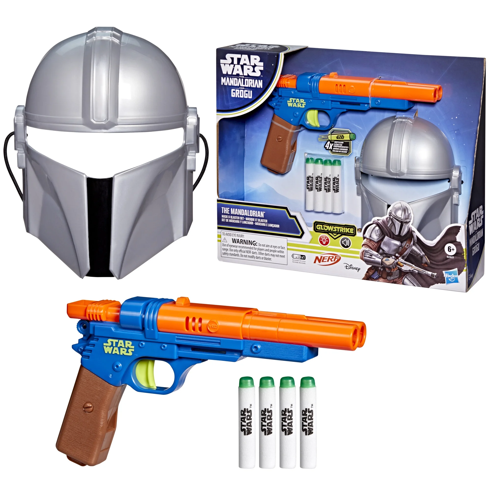 Star Wars The Mandalorian Mask & Blaster Set, NERF GlowStrike Blaster, Indoor Outdoor, Ages 6+