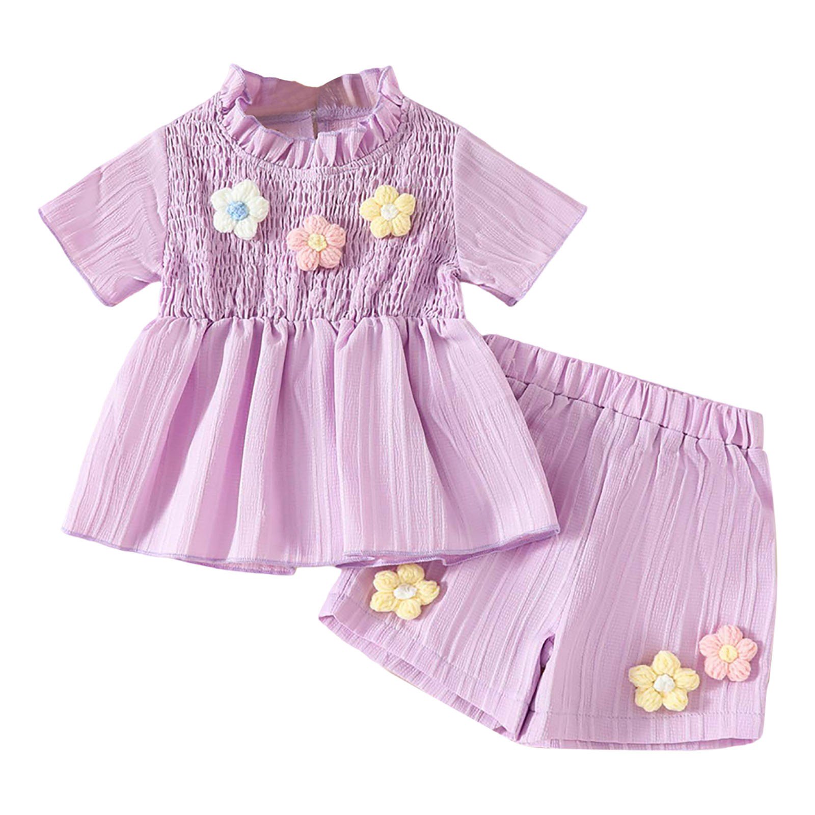 Shadoumai Little Girls Summer Clothes Set Girls 2-Piece Outfit Casual T-Shirt + Shorts Size 6-12 Years