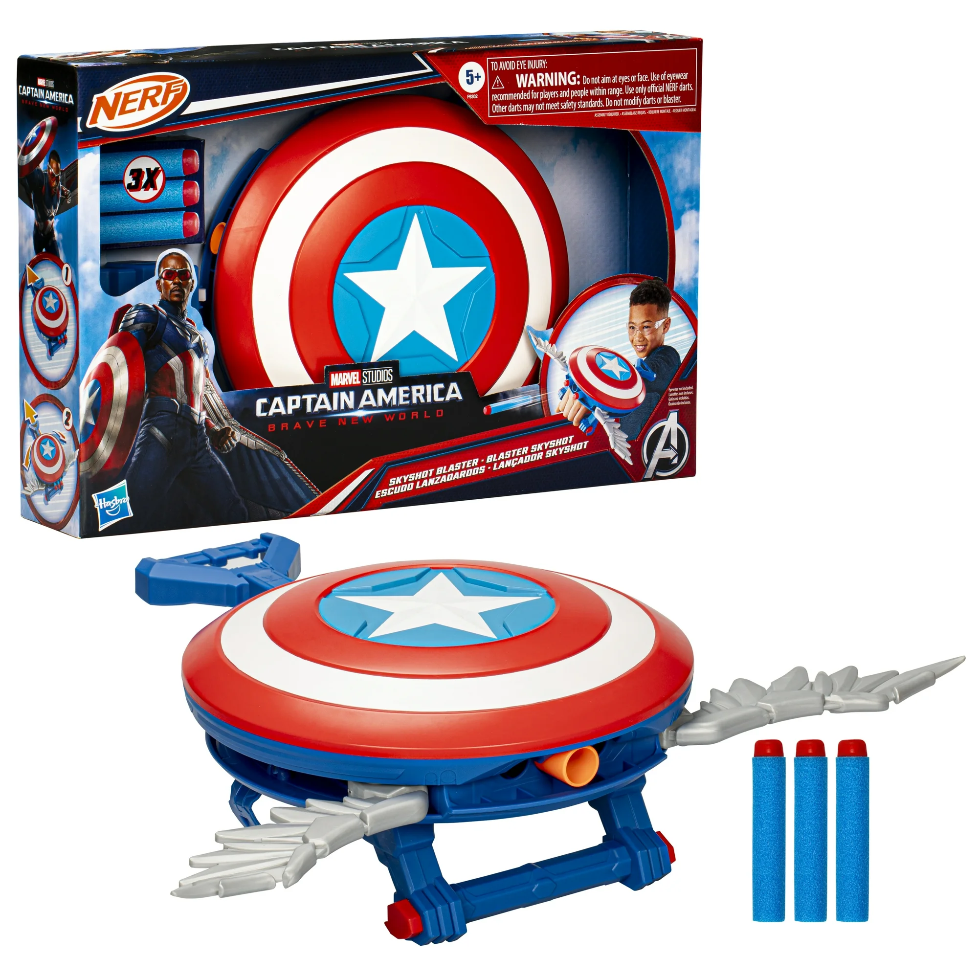 Marvel Studios Captain America Brave New World NERF Skyshot Blaster, Halloween Costume Accessory
