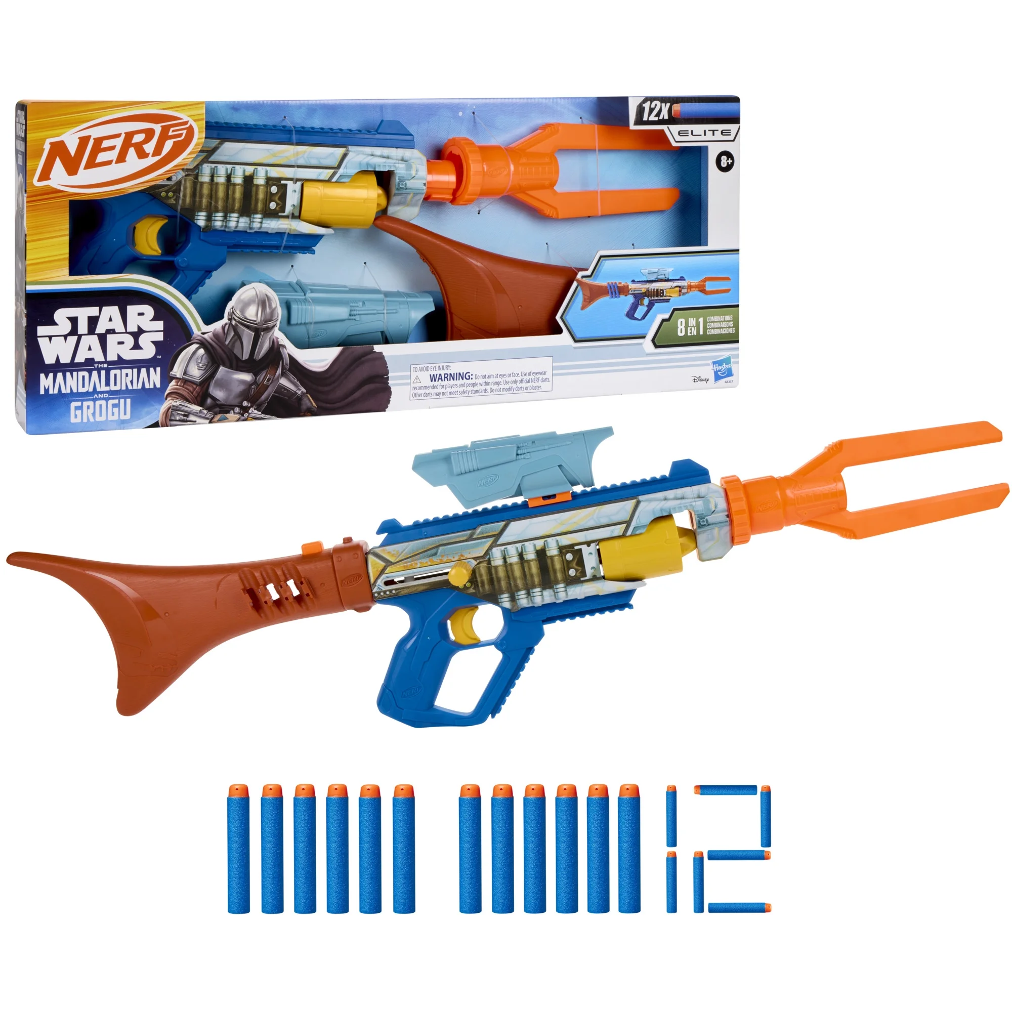 Nerf Star Wars The Mandalorian Blaster, 3 Attachments, Indoor and Outdoor, 12 Nerf Elite Darts, Ages 8+