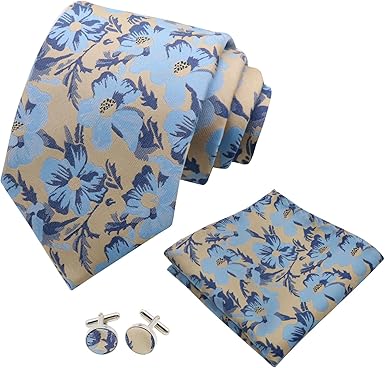 Luckyvestir Mens Ties and Pocket Square Sets, Green Floral Ties for Men with Cufflinks, Men's Tie for Wedding Prom Groomsmen
