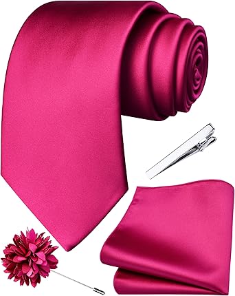 Branduce 3.15"（8cm） Mens Tie and Lapel Pin Solid Necktie Handkerchief Tie Clip Set for Men