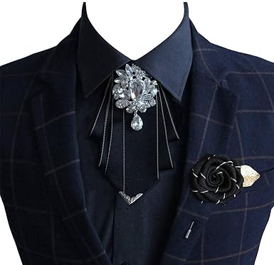 Pretied Bow Tie Brooch for Men Set Silk Vintage Crystal Bowties Men