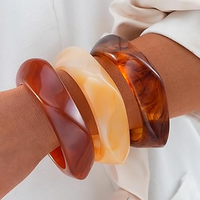 FAXHION Chunky Resin Acrylic Bangle Bracelets for Women, Colorful Wide Geometric Bangles Set, Statement Stackable Bracelet Jewelry Gift