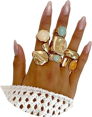 Chunky Gold Square Knuckle Finger Ring Set for Women,Vintage Colored Rhinestone Statement Finger Rings,Personalized Trendy Jewelry Accessories Gifts