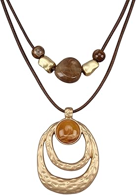 Boho Necklaces for Women Chunky Circle Necklace Layered Boho Circle Leather Choker Necklace Long Vintage Necklaces Bohemian Jewlery Gifts