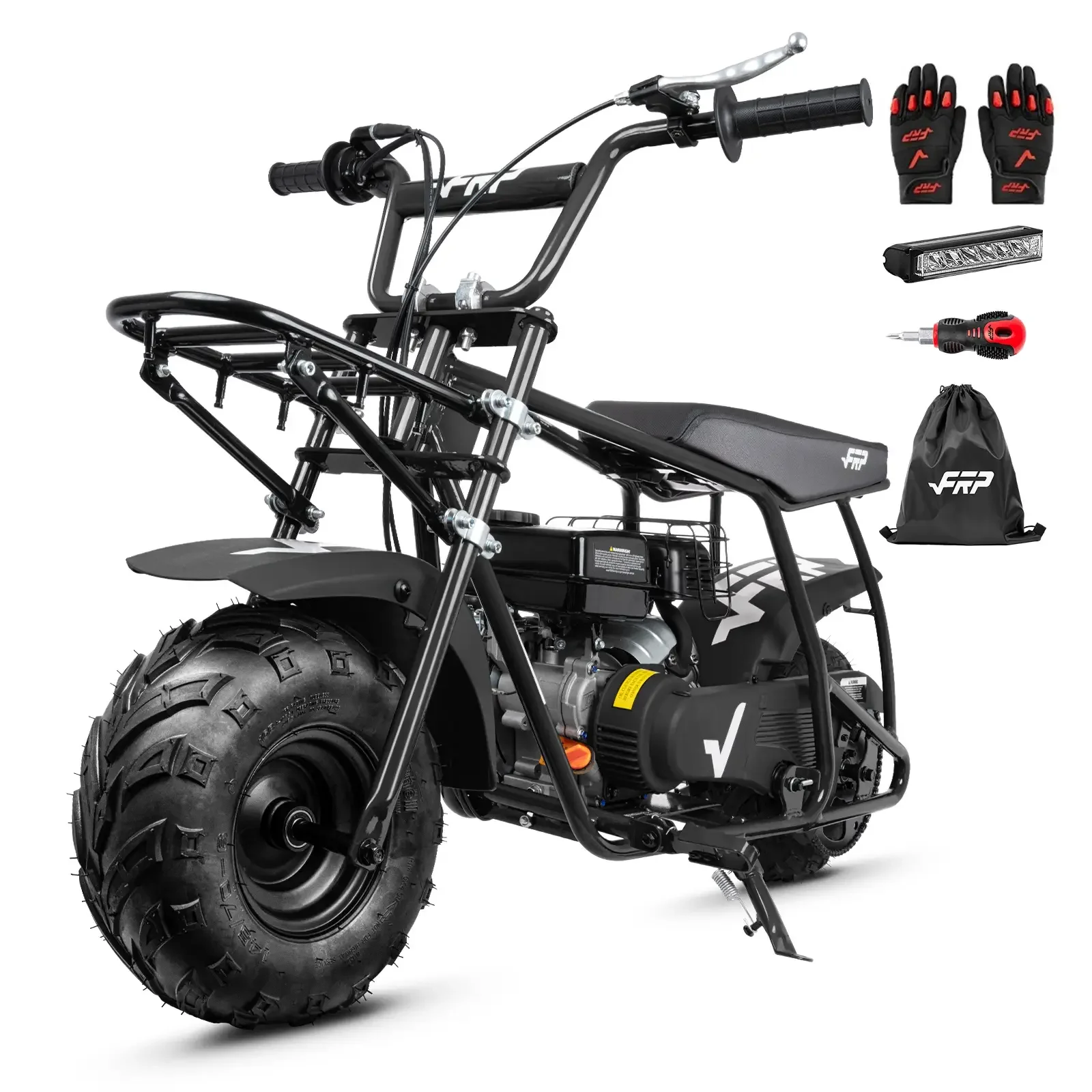 FRP 99cc 4-Stroke Gas Mini Bike with Front Cargo Racks, Pull Start Mini Dirt Bike for Ages 13+, Rear Disc Brake, Up to 28 MPH, 220 lb Capacity, Utility Hauler Style – Black