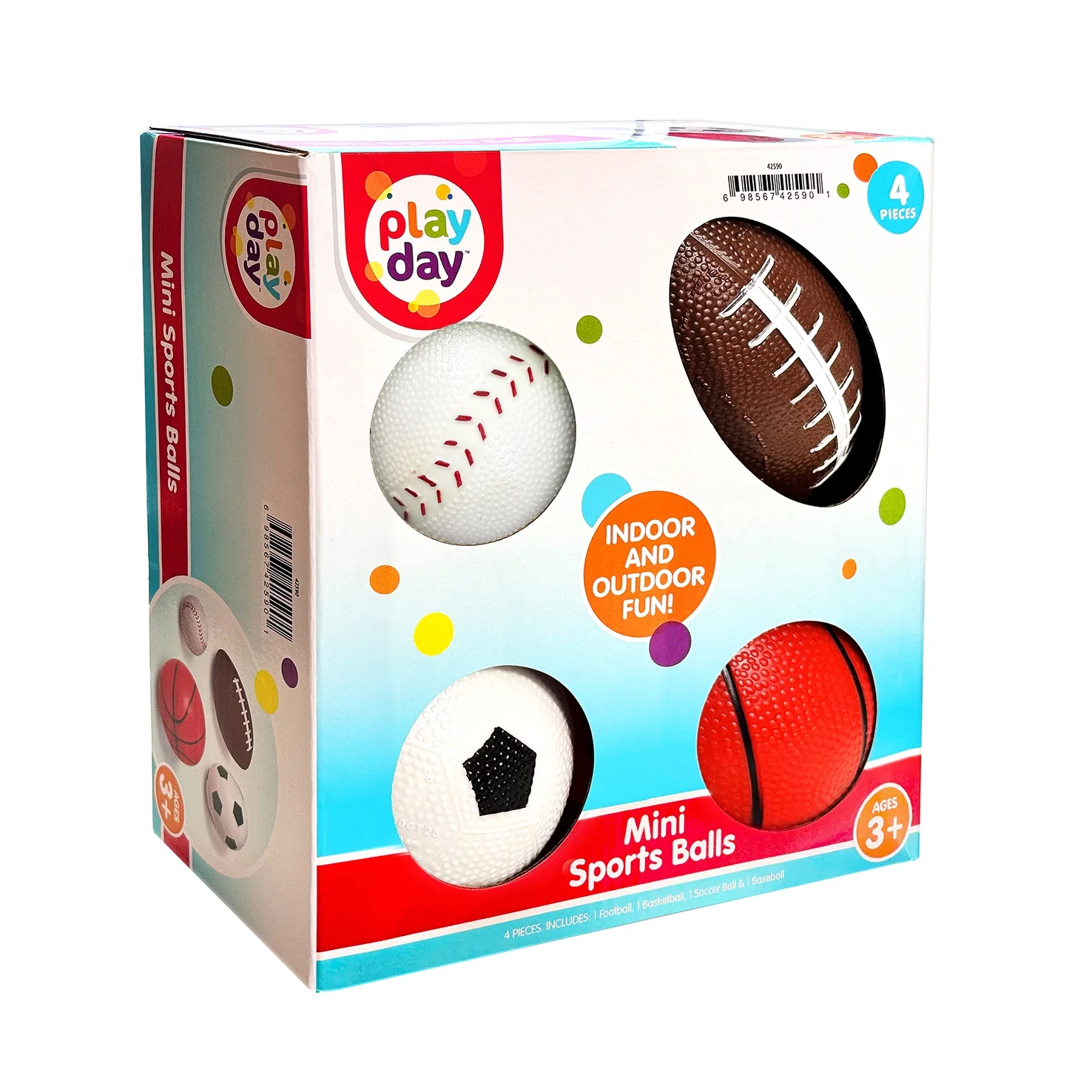 Play Day Inflatable Children's Mini Sports Ball Set, Rubber Multicolor/Multisports, 4 Pieces