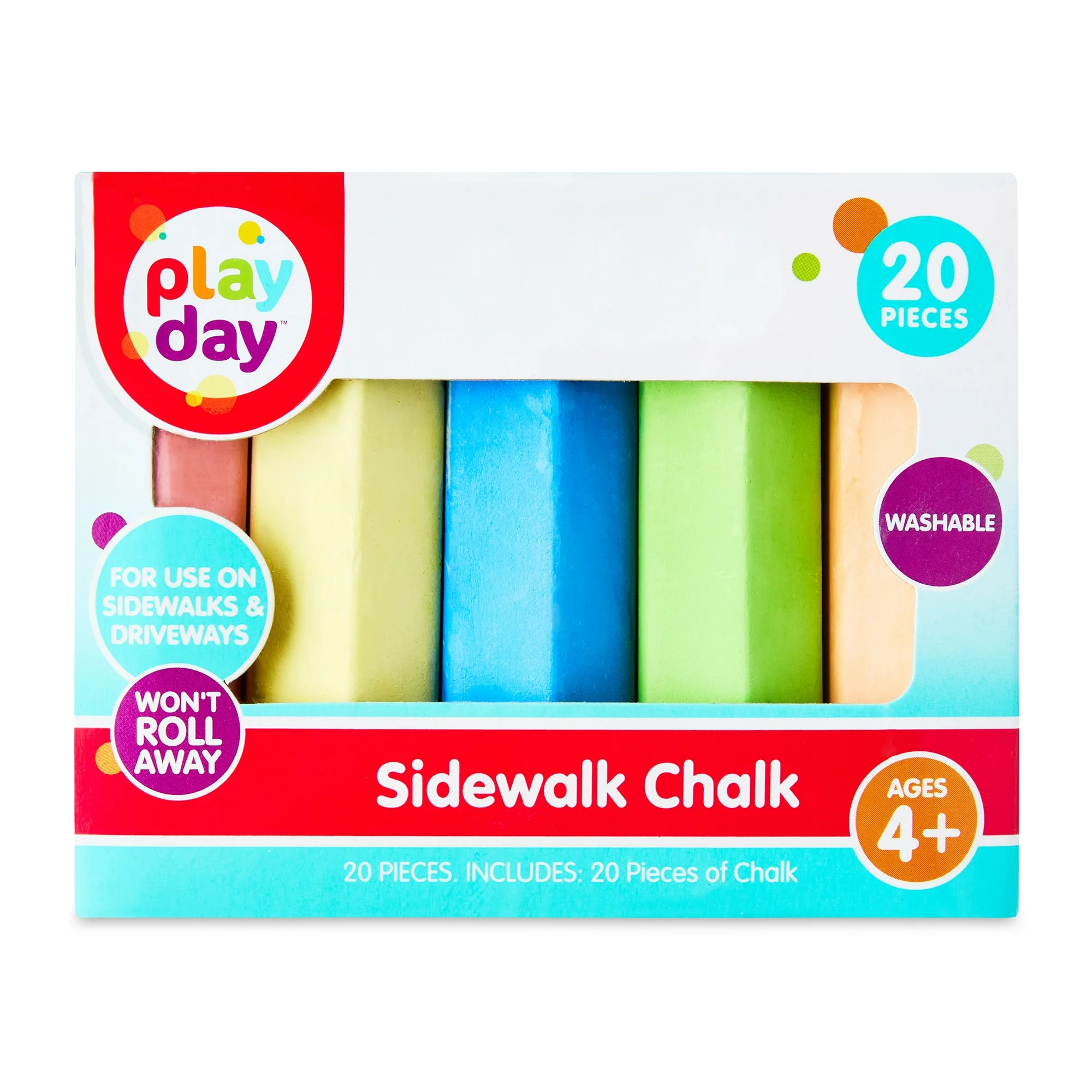 Play Day 20 Count Multicolor Anti-Roll Sidewalk Chalk