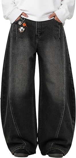 PLEPAN Mens Baggy Jeans Vintage Barrel Wide Leg Skater Denim Pants Y2K Streetwear Hip Hop Long Trousers
