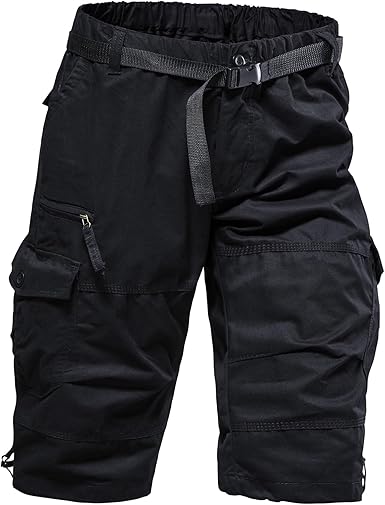 Mylldey Men's Cargo Shorts 3/4 Relaxed Fit Mens Running Shorts 7 Pockets Elastic Waist Cotton Hiking Shorts