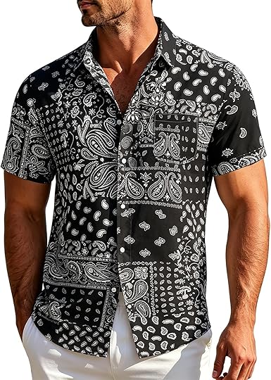 Men's Hawaiian Shirt Casual Men Palm Button Down Short Sleeve Shirts Summer Beach Tropical Tops Vacation Floral Tee Clothes