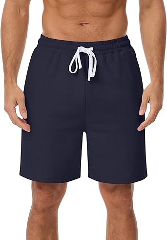 HeSaYep 2026 Men's Baggy Sweat Shorts 7" Cotton Fleece Casual Gym Workout Shorts with Pockets