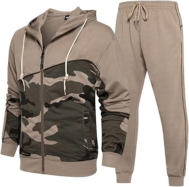 DUOFIER Men's Hooded Athletic Tracksuit Casual Full Zip Jogging Sweatsuits