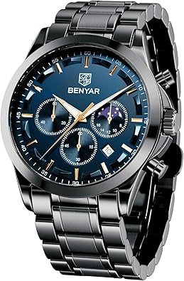 BENYAR Mens Watches Analog Quartz Chronograph Waterproof Wrist Watches for Men Fashion Business Work Casual Sport Designer Dress Watch with Calendar Elegant Gifts for Men