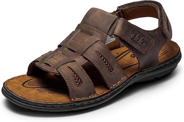 OKKO Mens Sandals Genuine Leather Open Toe Fisherman Sandals for Beach Outdoor Summer Sport Hiking