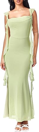 CIDER Formal Dresses for Women Wedding Guest Dresses Summer Maxi Dress Sleeveless Mesh Ruffle Cocktail Dress Elegant Outfits