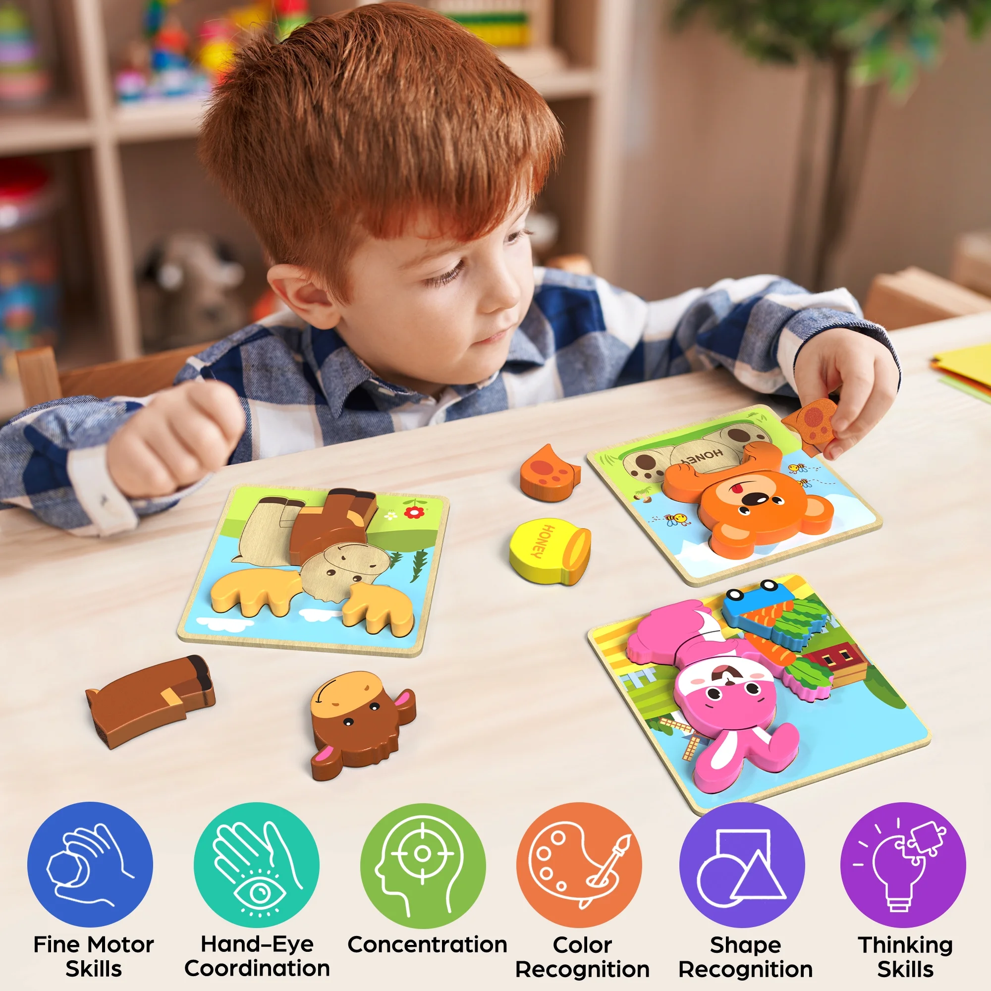 LotFancy Wooden Puzzles for Toddlers 1-3, 8 Pack Animal Toddler Puzzles, Montessori Toys