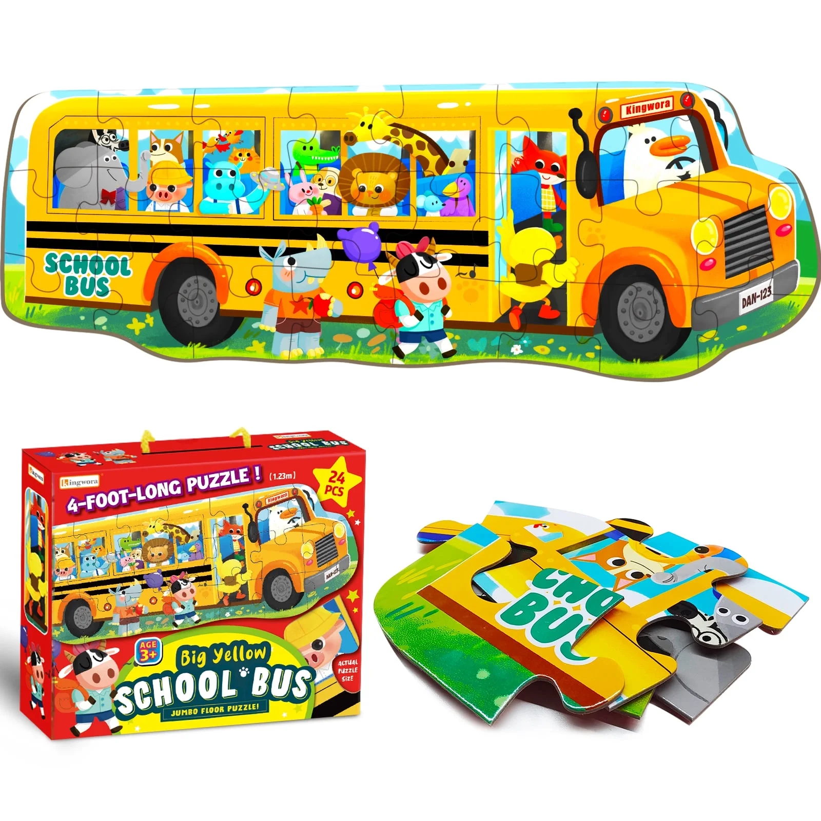 Jumbo Floor Puzzle for Kids School Bus Jigsaw Puzzles Ages 3-6 for Toddlers Children Learning Preschool Educational Toys 4-8 Years Old Gift for Boys and Girls (4-Foot-Long Puzzle)