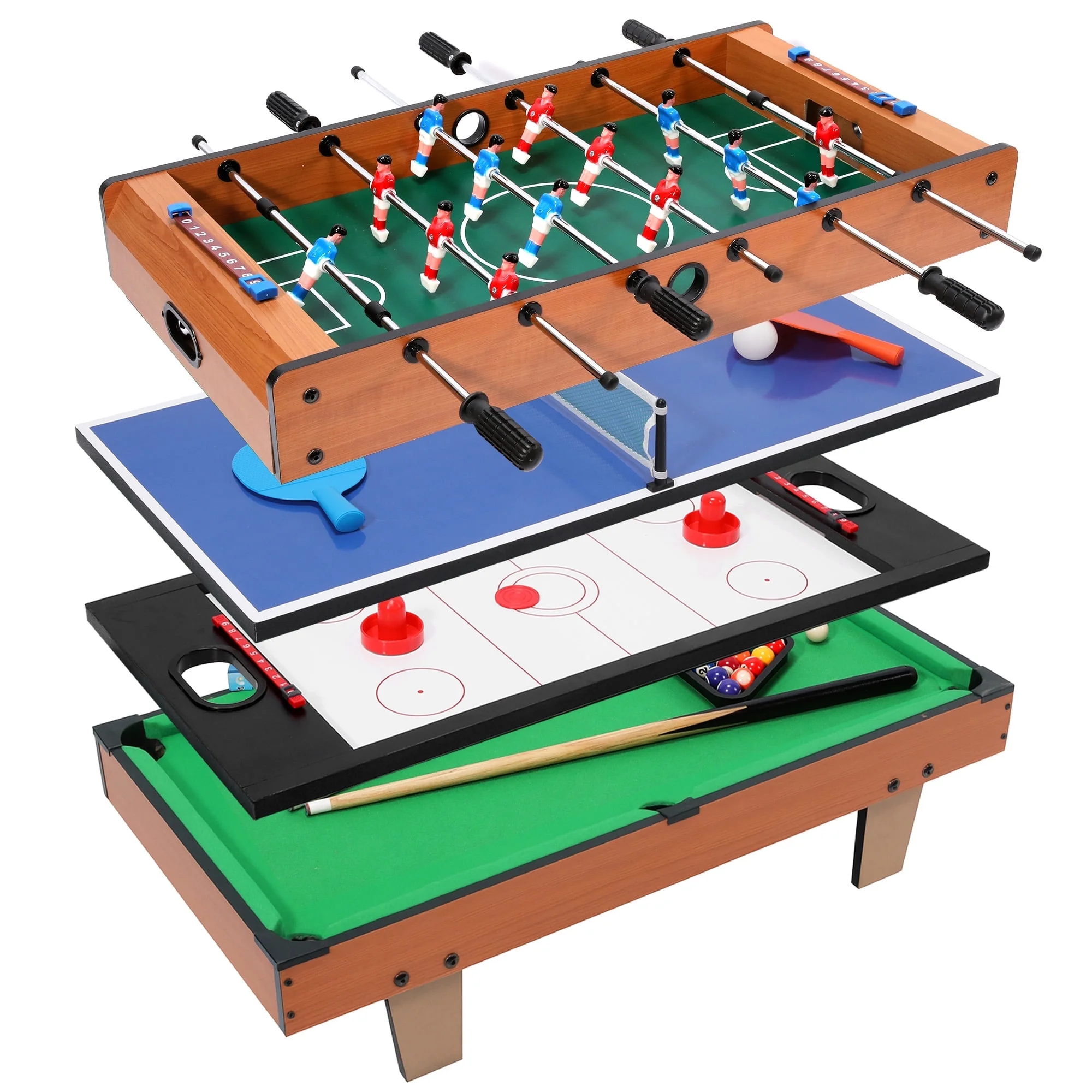 GVDV 4 in1 Combo Game Table, 32 inch Multi Game Table with Foosball Table, Hockey,Ping-Pong,Pool Billiards for Kids Adults