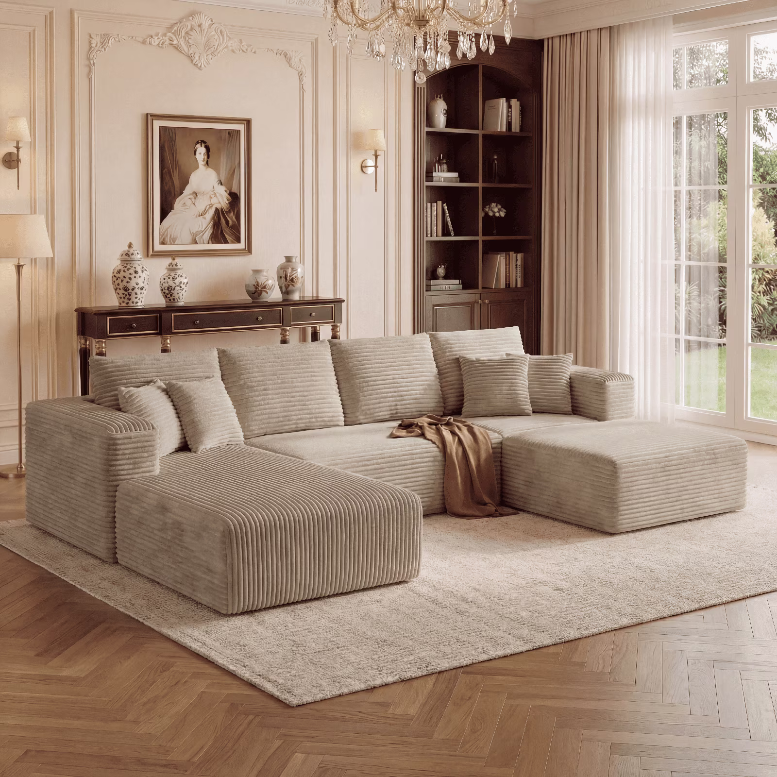 Cubente 134.7" Modular Cloud Sectional Sofa, Cloud Boneless Couch No Assembly Required Reversible U-Shaped Couches with Chaise, Oversized Sofa with 4 Seats for Living Room
