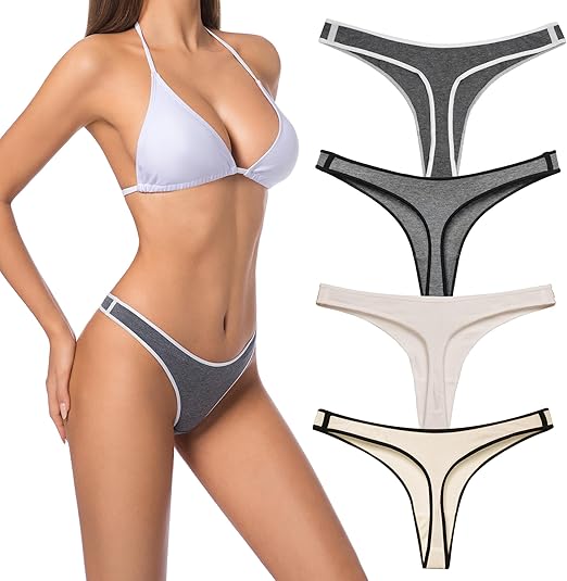 VISSAY Cotton Underwear for Women Pack Breathable Thongs for Women Sexy Stretch Soft Womens Panties Thong 4 Pack