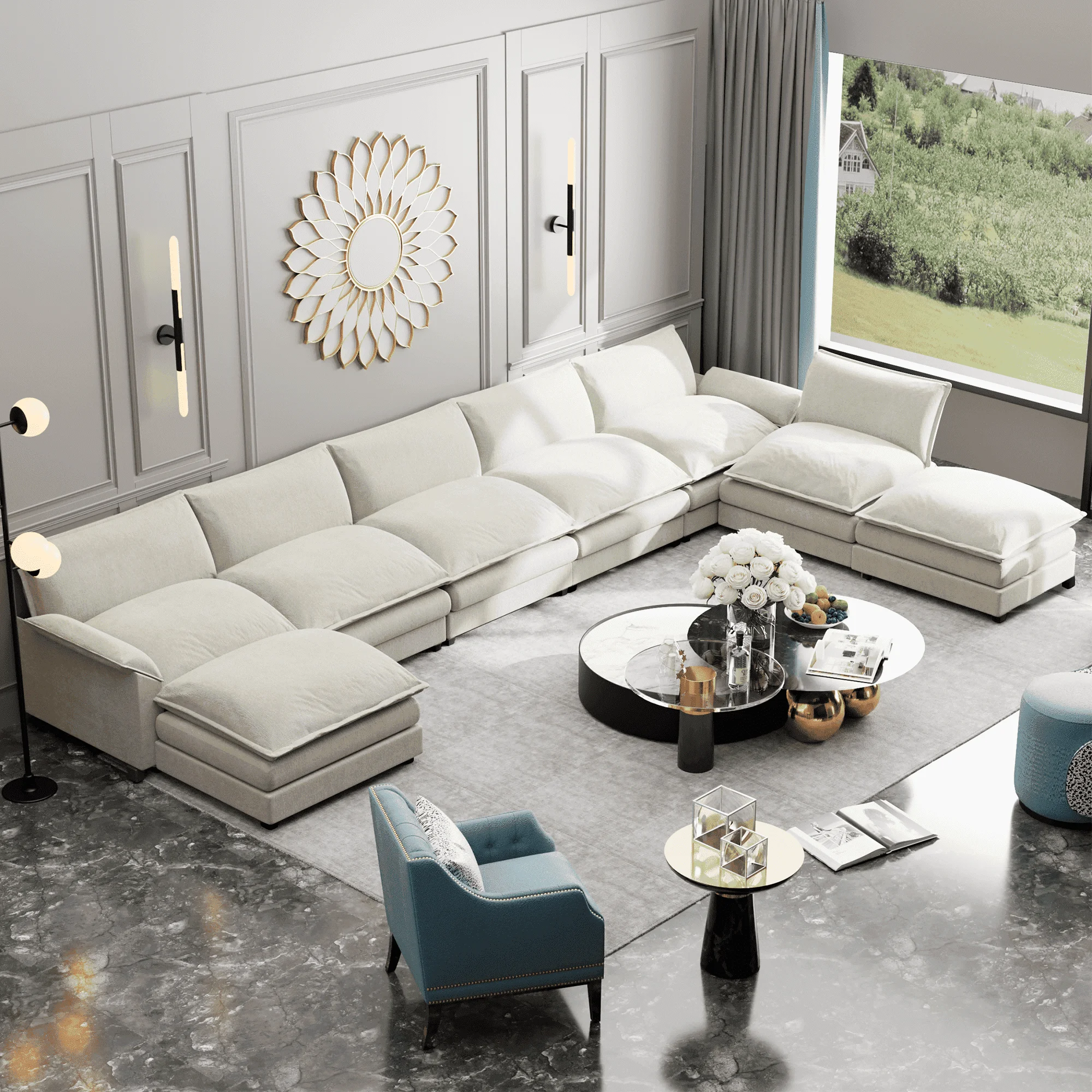 Homall 8-Seats Cloud Couch Oversized Modular Sectional Sofa with Ottomans Convertible U-Shaped Sectional Couch Variable Sofa Couch Set with Oversized Soft Seat for Living Room, White