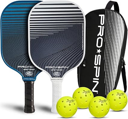 PRO-SPIN Carbon Fiber Pickleball Paddles Set of 2 | Lightweight Pickleball Set with Indoor/Outdoor Balls and Bag – Durable Pickle Ball Paddle Gift for Men, Women & Families