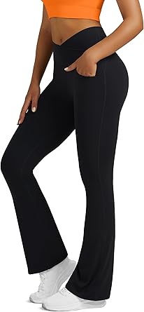 Flare Leggings for Women Yoga Pants with Pockets High Waisted Crossover Flare Leggings Bootcut Casual Yoga Pants