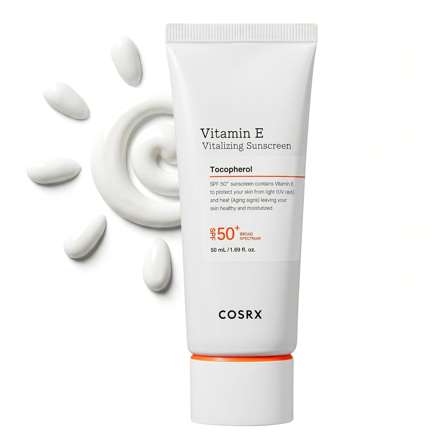 COSRX Vitamin E Vitalizing Sunscreen,SPF 50 Face Sunscreen, Lightweight, Non-Sticky, No White Cast, Hydrating, Beach Essentials, Travel Essentials, Korean Skincare, Mothers Day Gift for Mom1.69 fl oz