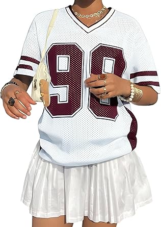 Jersey Shirts for Women Y2k Graphic Number Shirt Oversized V Neck Shirts Casual Streetwear Summer Tops