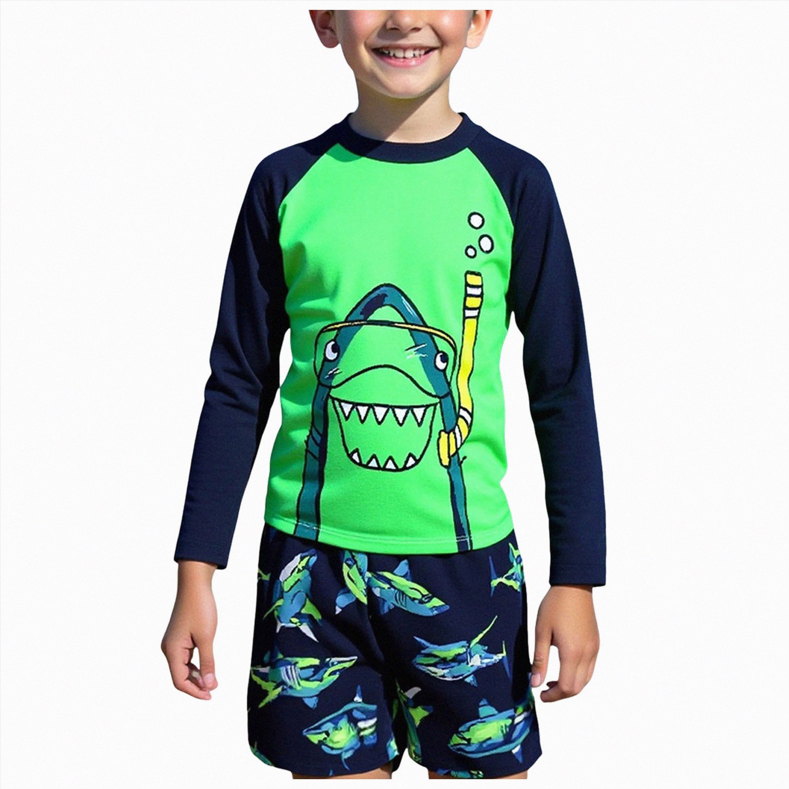 Hessimy Toddler Boys Swim Set Rash Guard Swimsuits Sets Toddler Swimsuit Boy,Beach(Green,4 Years)
