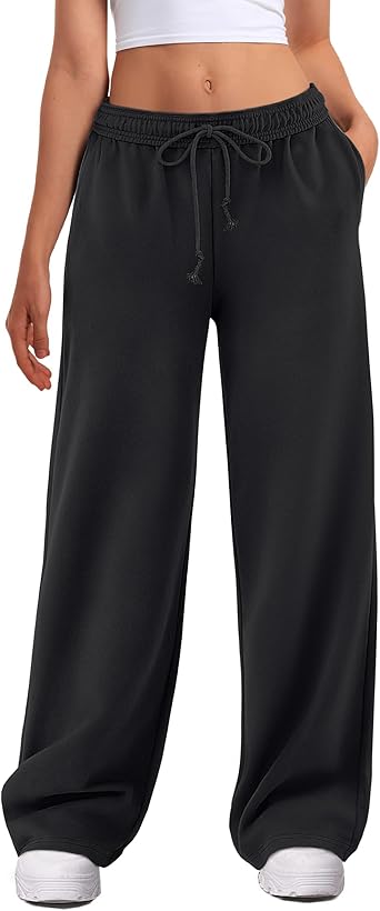 ATHMILE Women's Wide Leg Sweatpants High Waisted Baggy Interior Drawstring Joggers Straight Leg Sweat Pants with Pockets