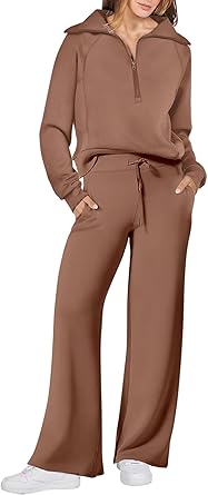 ANRABESS Women’s 2 Piece Outfits Half Zip Sweatshirt & Wide Leg Pants Airport Travel Lounge Matching Sets Sweatsuits Clothing